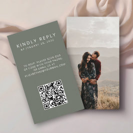 Minimalistisk olivgrå QR-kod foto RSVP Tilläggskort
