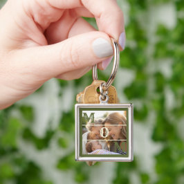 Minimalistisk Olivgrön Anpassad Foto Minnessaker F Fyrkantig Silverfärgad Nyckelring