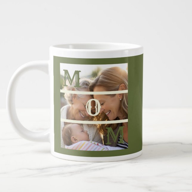 Minimalistisk Olivgrön Anpassad Foto Minnessaker F Jumbo Mugg (Vänster)