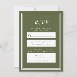 Minimalistisk Olivgrön Bröllops-RSVP-Meny Kort