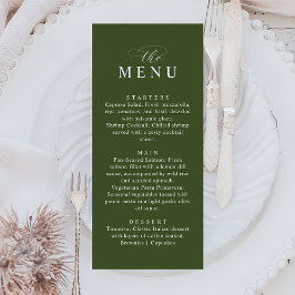 Minimalistisk olivgrön elegant bröllopsmiddag meny