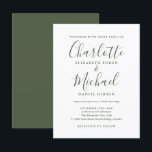 Minimalistisk Olivgrön Skript Bröllopsinbjudan Inbjudan Vykort<br><div class="desc">Med signaturstilnamn kan detta eleganta olivgröna bröllopskort anpassas med din information i modern typsnitt. Designad av Thisisnotme©</div>