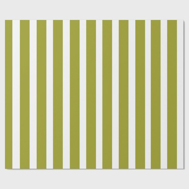 Minimalistisk Olivgrön & Vit Vertikal Rand  Presentpapper (Platt)