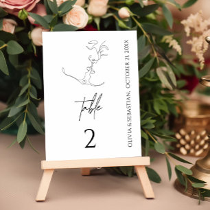 Minimalistisk One Line Art Kissing par Bröllop Bordsnummer