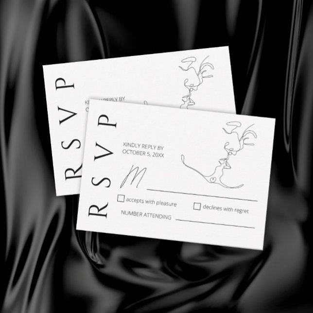 Minimalistisk One Line Art Kissing par Bröllop OSA Kort (Skapare uppladdad)