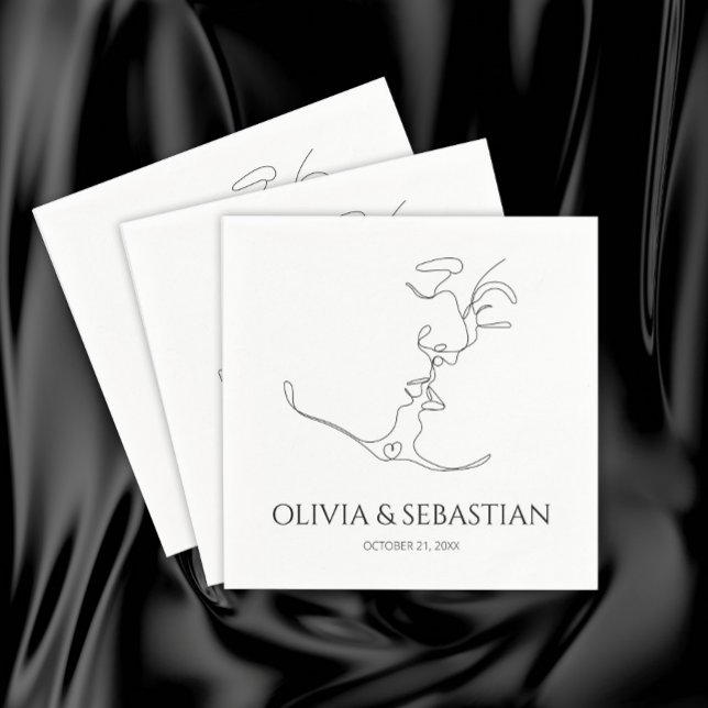 Minimalistisk One Line Art Kissing par Bröllop Pappersservett (Skapare uppladdad)