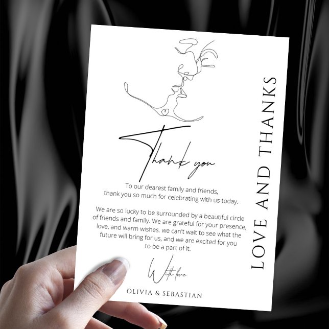 Minimalistisk One Line Art Kissing par Bröllop Tack Kort (Skapare uppladdad)