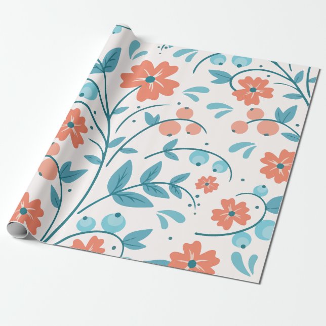 Minimalistisk orange blomma presentpapper (Utrullad)