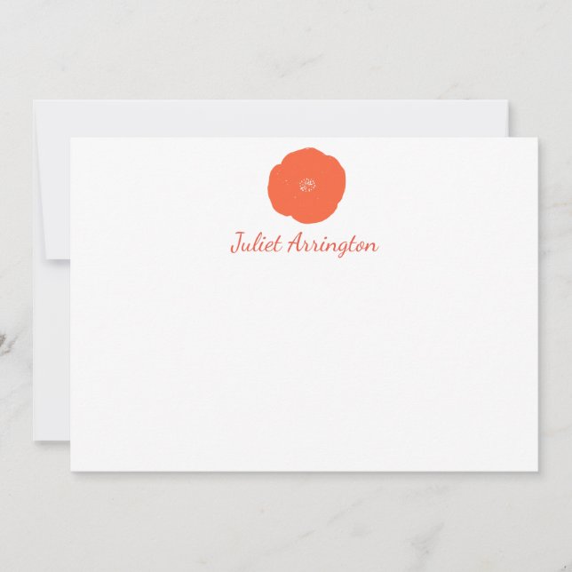 Minimalistisk Orange, blomsterskript Monogram Namn Anteckningskort (Framsida)
