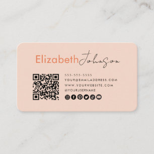 Minimalistisk Orange för Rosa i Social Media Qr-k Visitkort