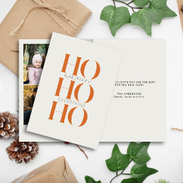 Minimalistisk Orange: "HO HO HO" Fotojul Helgkort