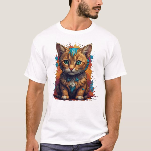 Minimalistisk Orange Katt Mysig Stil T-Shirt (Framsida)
