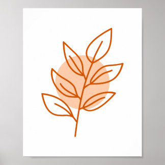 Minimalistisk Orange Löv Line Art Poster