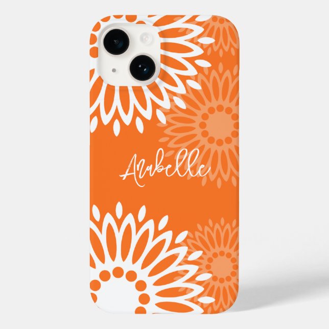 Minimalistisk Orange Mandala Geometric Blommigt Na (Baksida)