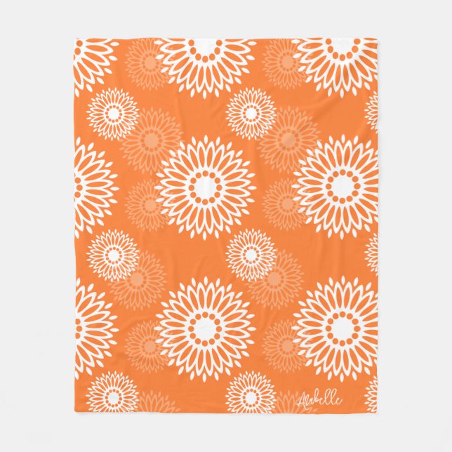 Minimalistisk Orange Mandala Geometric Blommigt Na Fleecefilt (Framsidan)
