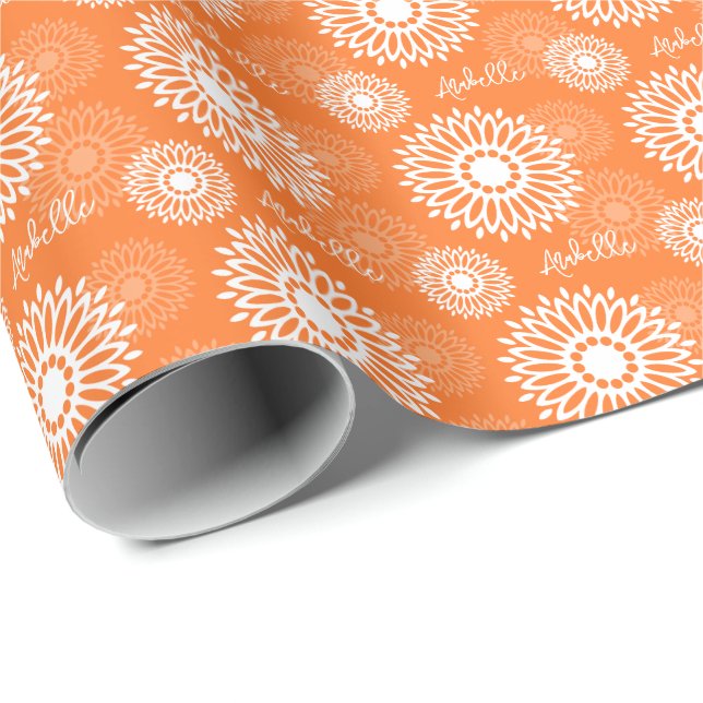 Minimalistisk Orange Mandala Geometric Blommigt Na Presentpapper (Rullad Hörn)