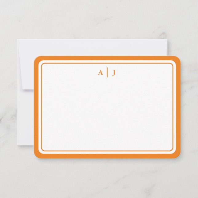 Minimalistisk orange monogram rund ram anteckningskort (Framsida)