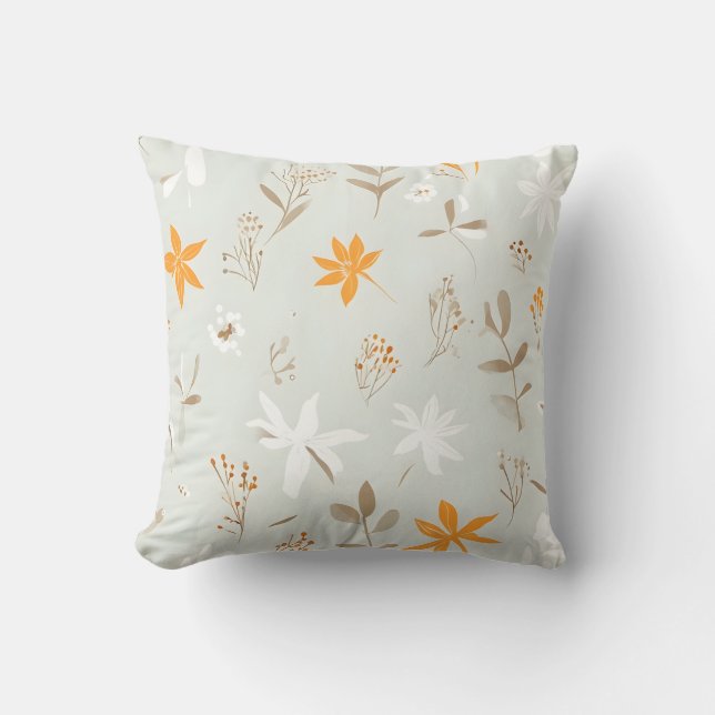 Minimalistisk Orange och vit Blommigt Dekorativ ku Kudde (Framsida)