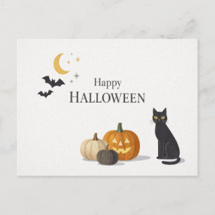 Minimalistisk Orange Pumpa Svart Katt Halloween Helg Vykort