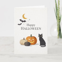 Minimalistisk Orange Pumpa Svart Katt Halloween Kort