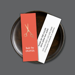 Minimalistisk Orange Red Faux Guld Sissors Hair Mini Visitkort