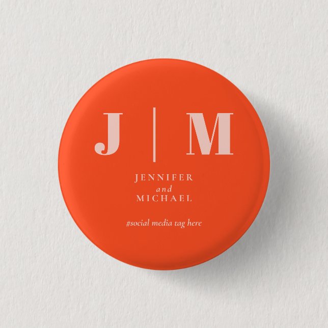 Minimalistisk Orange Rosa Enkel Trend Bröllop Knapp (Framsida)