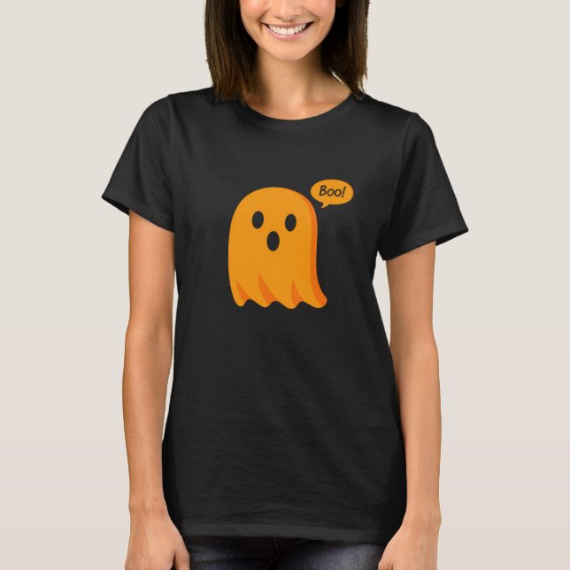 Minimalistisk orange seriefigur-spöke ”Bu!“ T Shirt (Framsida)