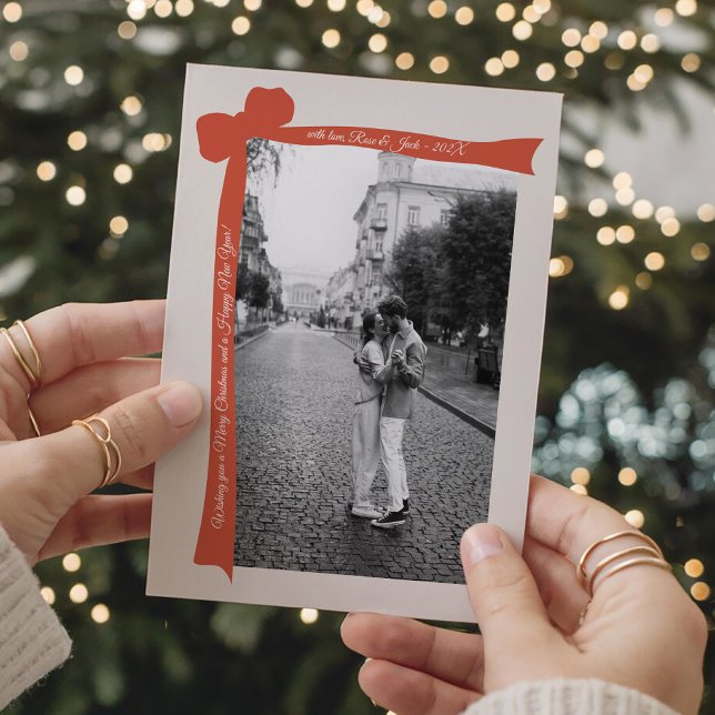 Minimalistisk Orange Slinga Retro Foto Jul Julkort (Skapare uppladdad)