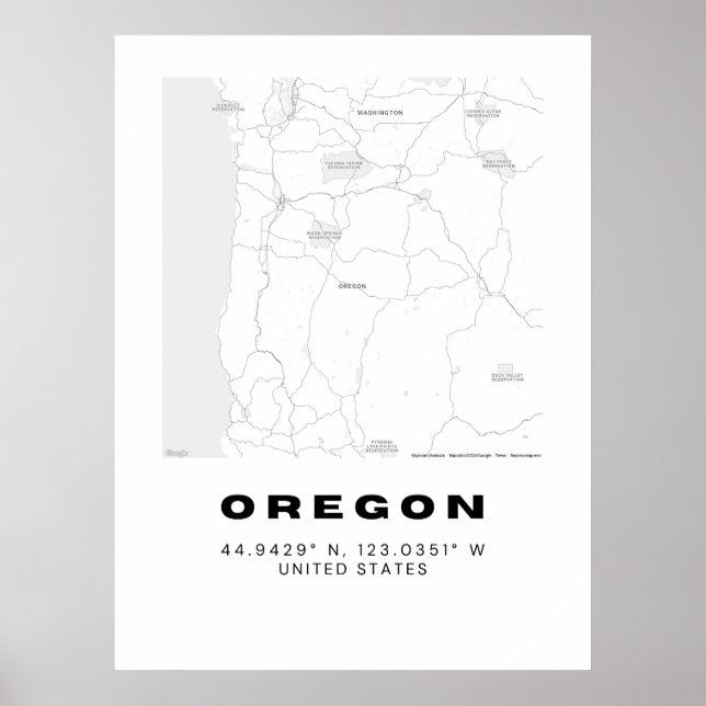 Minimalistisk Oregon Karta Art - Svartvit Poster (Framsidan)
