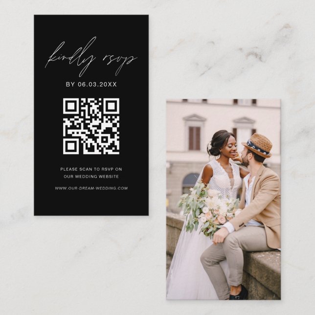 Minimalistisk OSA-Bröllop webbplats för QR-kod Tilläggskort (Fram/baksida)