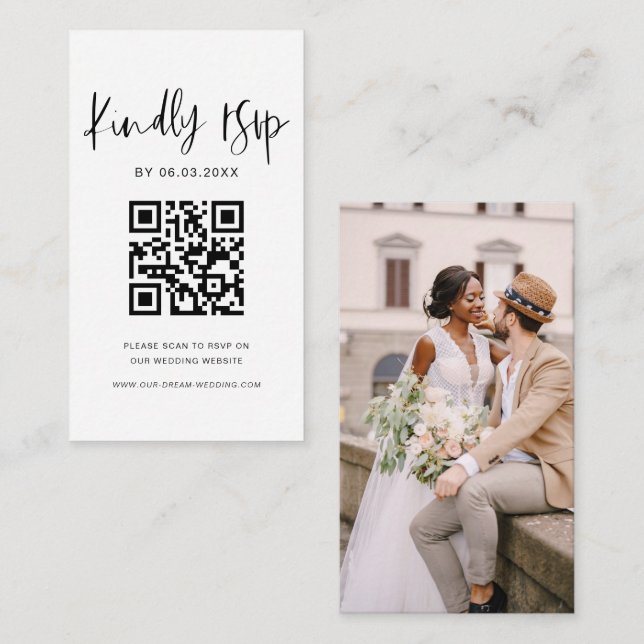 Minimalistisk OSA-Bröllop webbplats för QR-kod Tilläggskort (Fram/baksida)