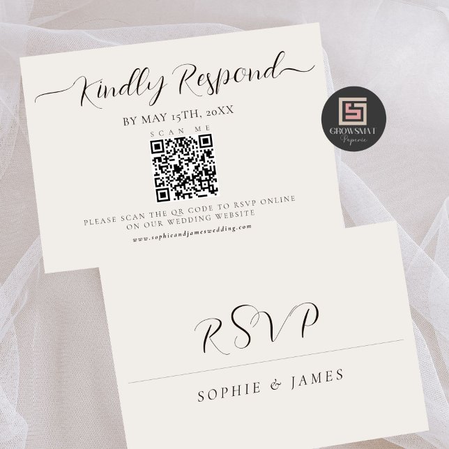 Minimalistisk OSA kort för QR-kod i Bröllop (Minimalist Wedding QR Code Calligraphy RSVP Card)