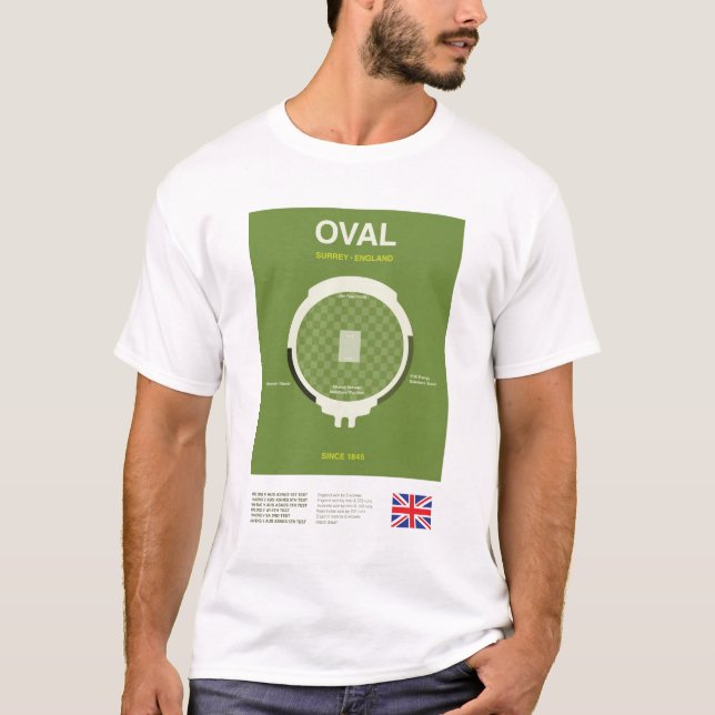 Minimalistisk oval cricketplan linjetryckt t-shirt (Framsida)