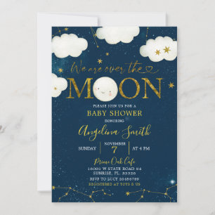 Minimalistisk över Måne Galaxy Baby Shower Inbjudningar