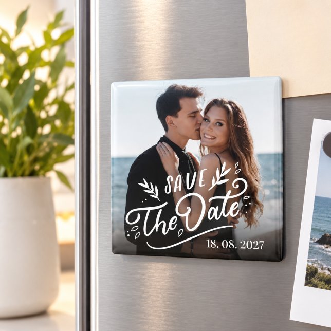 Minimalistisk överlagring för svart-vit bröllopsfo magnet (Minimalist Photo Overlay Black White Wedding Magnet)