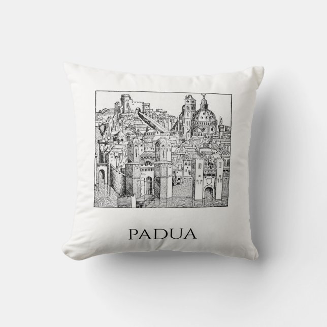 Minimalistisk Padua Medeltida Stadssiluett Linjeko Kudde (Framsida)