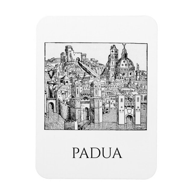 Minimalistisk Padua Medeltida Stadssiluett Linjeko Magnet (Vertikal)