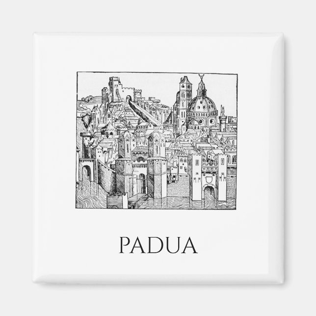 Minimalistisk Padua Medeltida Stadssiluett Linjeko Magnet (Framsidan)