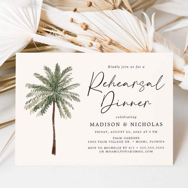 Minimalistisk Palmträd Bröllopsrepetition Middag Inbjudningar (Skapare uppladdad)