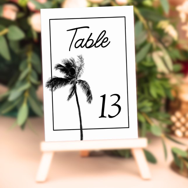 Minimalistisk palmträd svart & vit bordskort (Minimalist Palm Tree Black & White Table Card
)