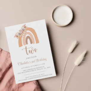 Minimalistisk pampas Grass Boho Rainbow Birthday Inbjudningar