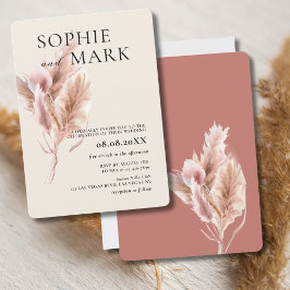 Minimalistisk Pampas Grass Rustic Boho Mauve Rosa Inbjudningar