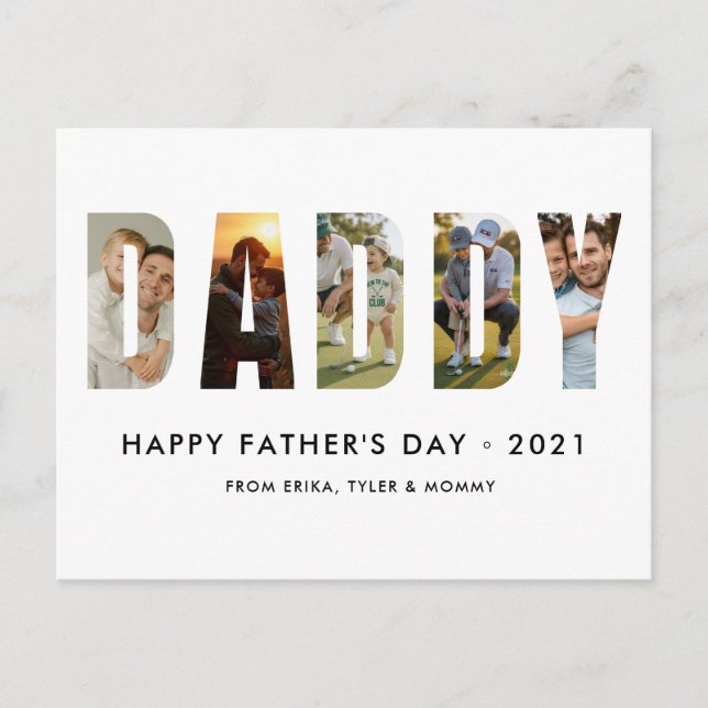 Minimalistisk Pappa Fotokollage Gott fars dag  Vykort (Framsida)