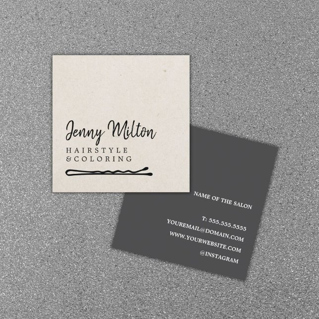 Minimalistisk Papper Beige-Mörk Grått Hair Bobby P Fyrkantigt Visitkort (Skapare uppladdad)