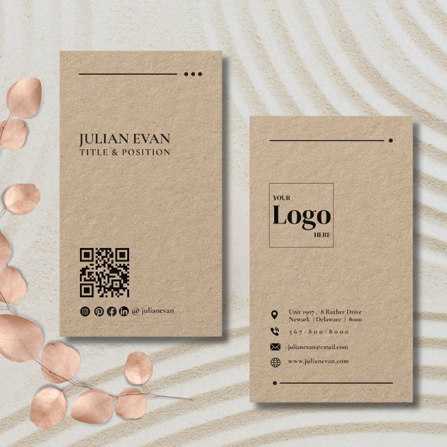 Minimalistisk Papper QR-kod för Rustic Kraft Brow Visitkort (Skapare uppladdad)