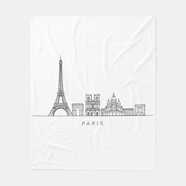 Minimalistisk Paris Siluett Linjekonst Fleecefilt (Framsidan)