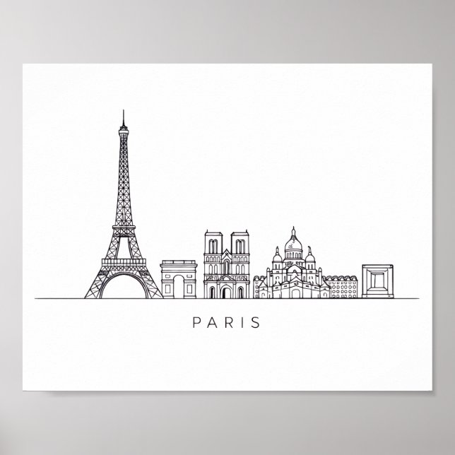 Minimalistisk Paris Siluett Linjekonst Poster (Framsidan)