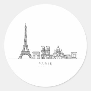 Minimalistisk Paris Siluett Linjekonst Runt Klistermärke