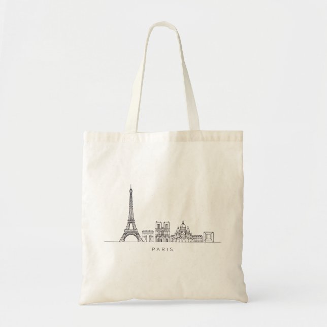 Minimalistisk Paris Siluett Linjekonst Tygkasse (Framsidan)