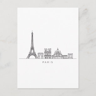 Minimalistisk Paris Siluett Linjekonst Vykort